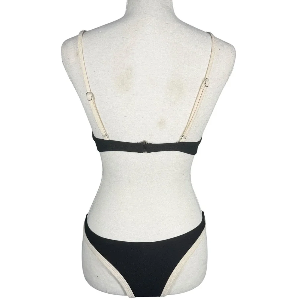 Black Cream Bikini Set‎ Womens Small Underwire High Cut Thong Swimsuit